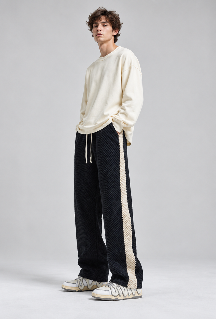 Joggingbroek heren in corduroy met wijde pijpen en zijbanden - Dorian