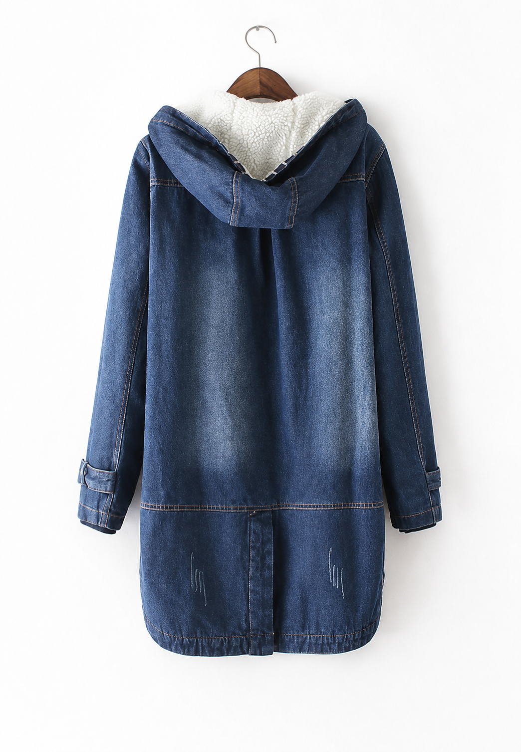 Lange denim parka met capuchon en voering met schapenvachtlook - Freja