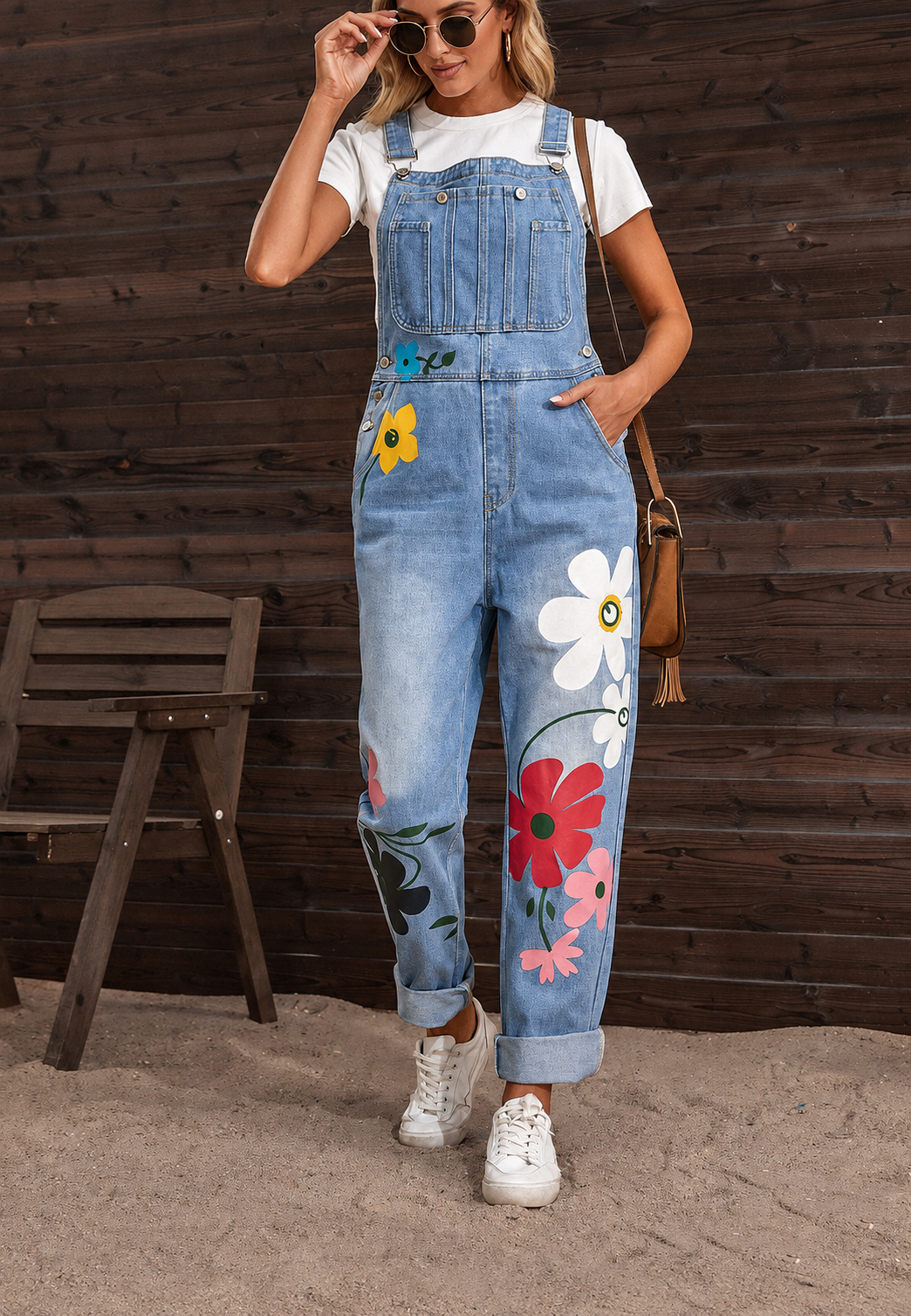 Denim overalls voor dames met bloemenprint - Wendy