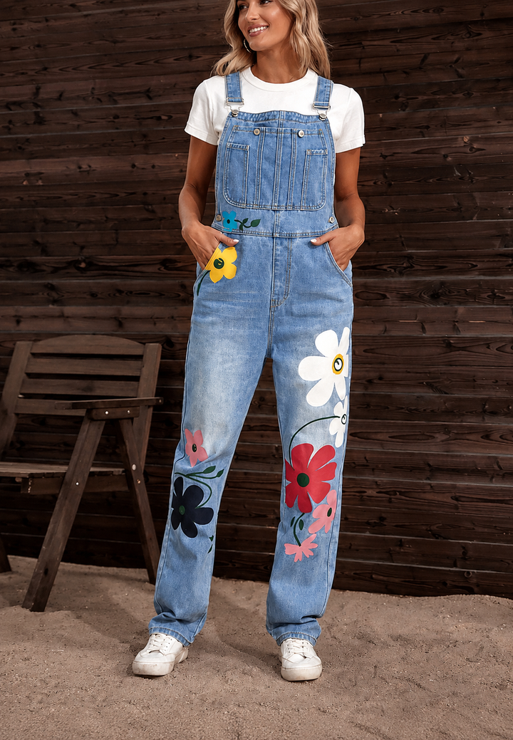 Denim overalls voor dames met bloemenprint - Wendy