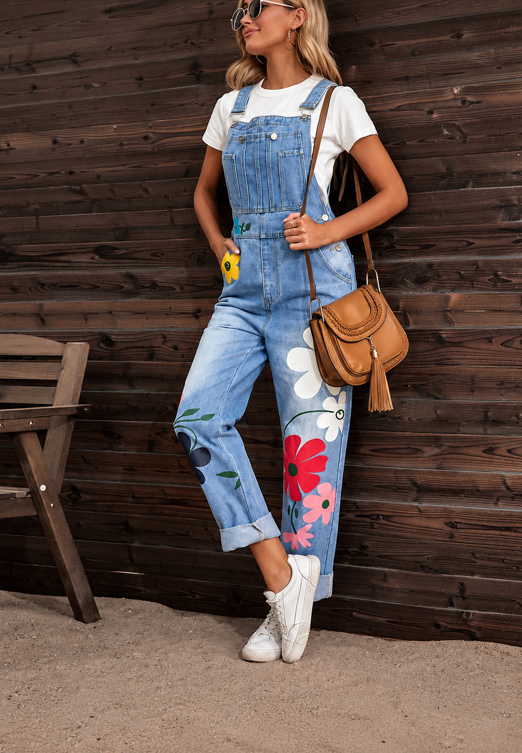 Denim overalls voor dames met bloemenprint - Wendy
