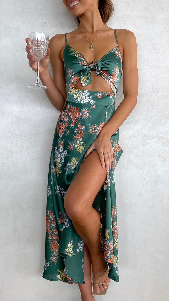 Midi-jurk met bloemenprint en geknoopte halslijn voor dames - Loisa