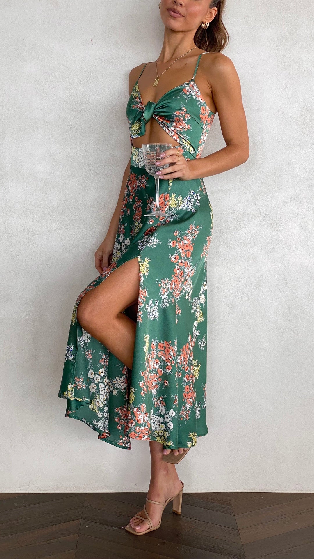 Midi-jurk met bloemenprint en geknoopte halslijn voor dames - Loisa