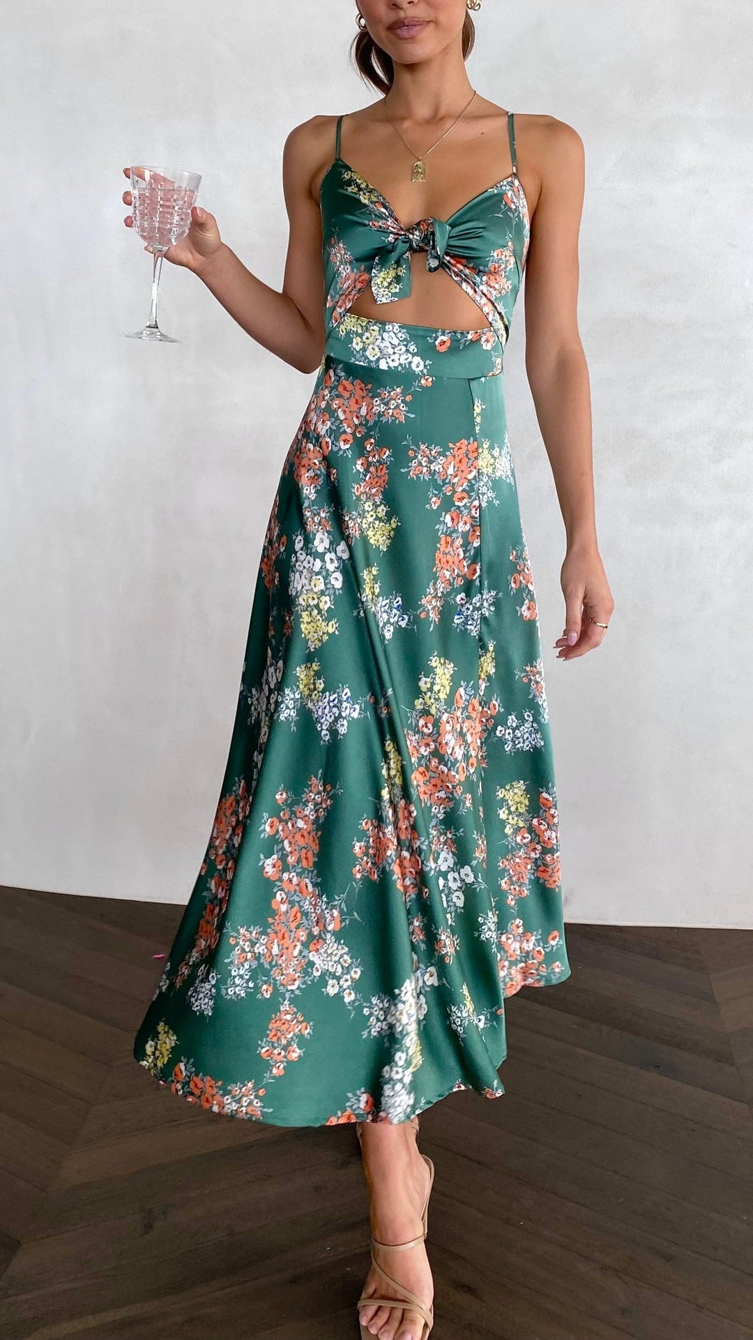 Midi-jurk met bloemenprint en geknoopte halslijn voor dames - Loisa