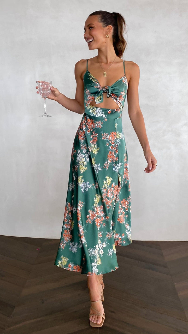 Midi-jurk met bloemenprint en geknoopte halslijn voor dames - Loisa