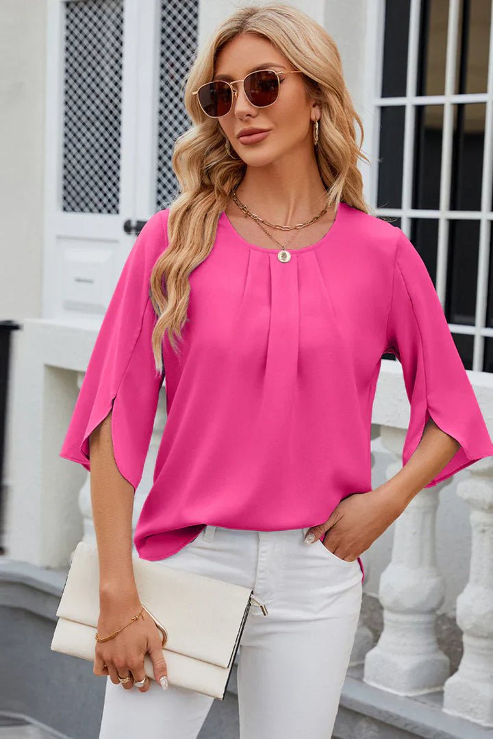 Clara blouse dames - plooien en gebloemde mouwen