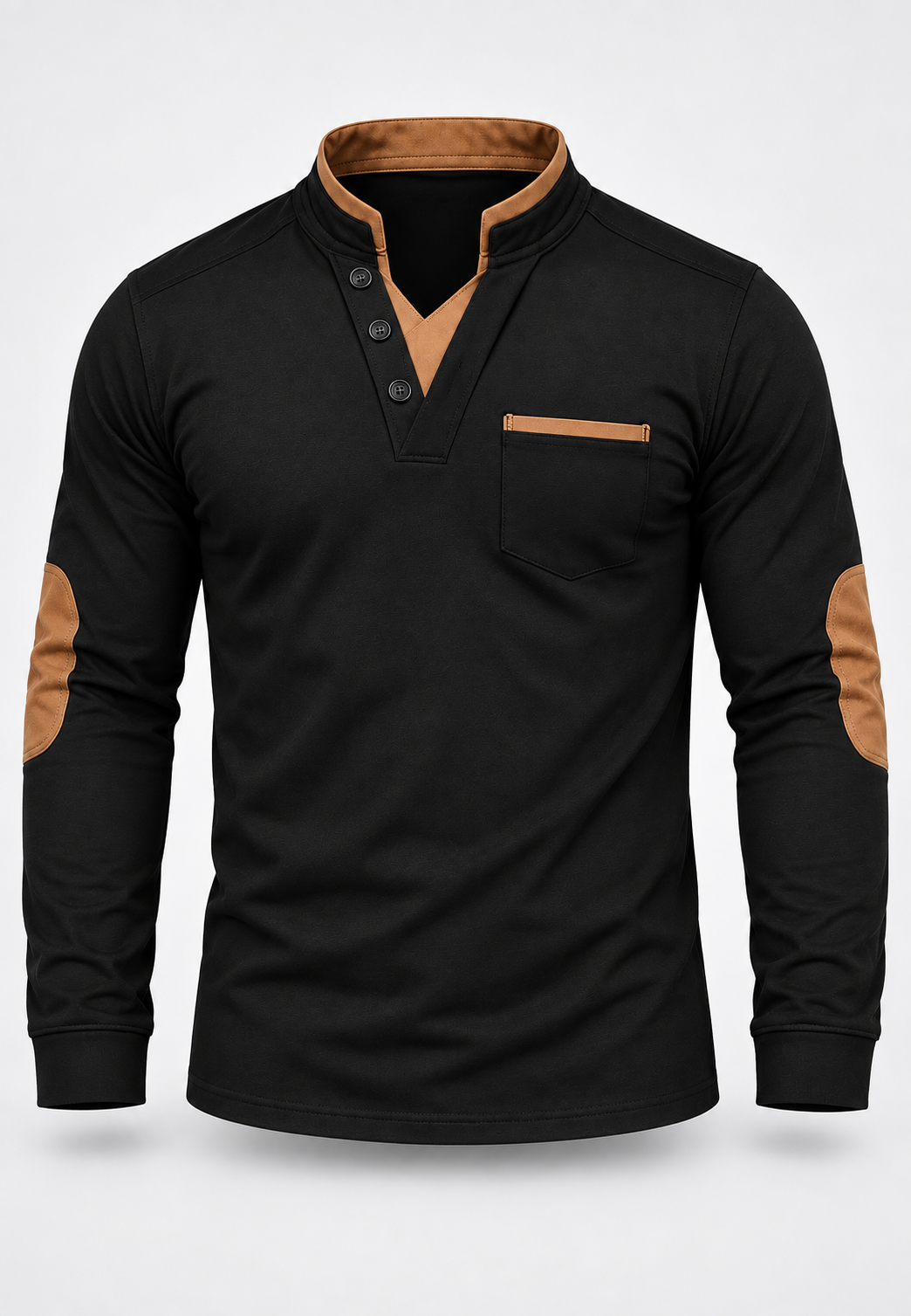 Herenpolo met lange mouwen, maokraag en contrastdetails - Corvin