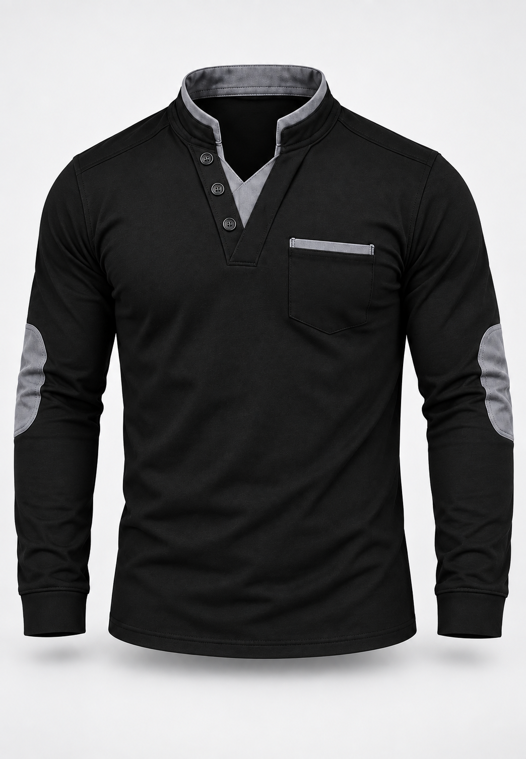 Herenpolo met lange mouwen, maokraag en contrastdetails - Corvin