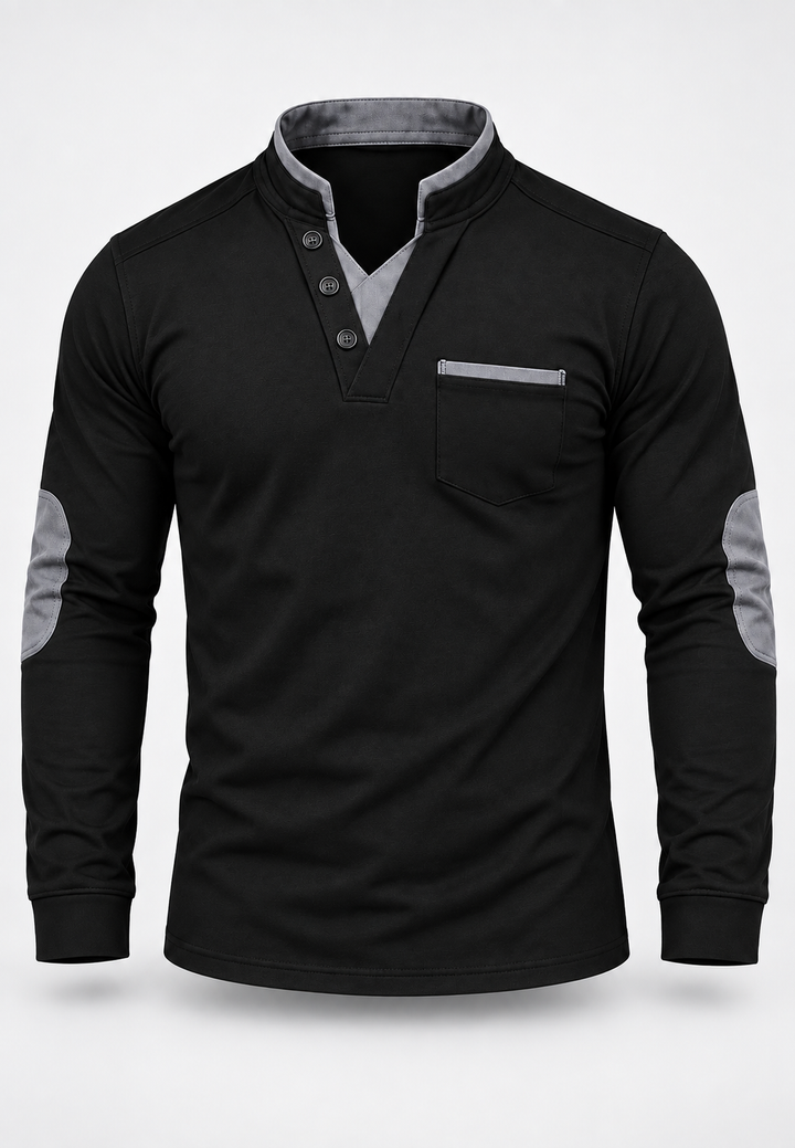 Herenpolo met lange mouwen, maokraag en contrastdetails - Corvin