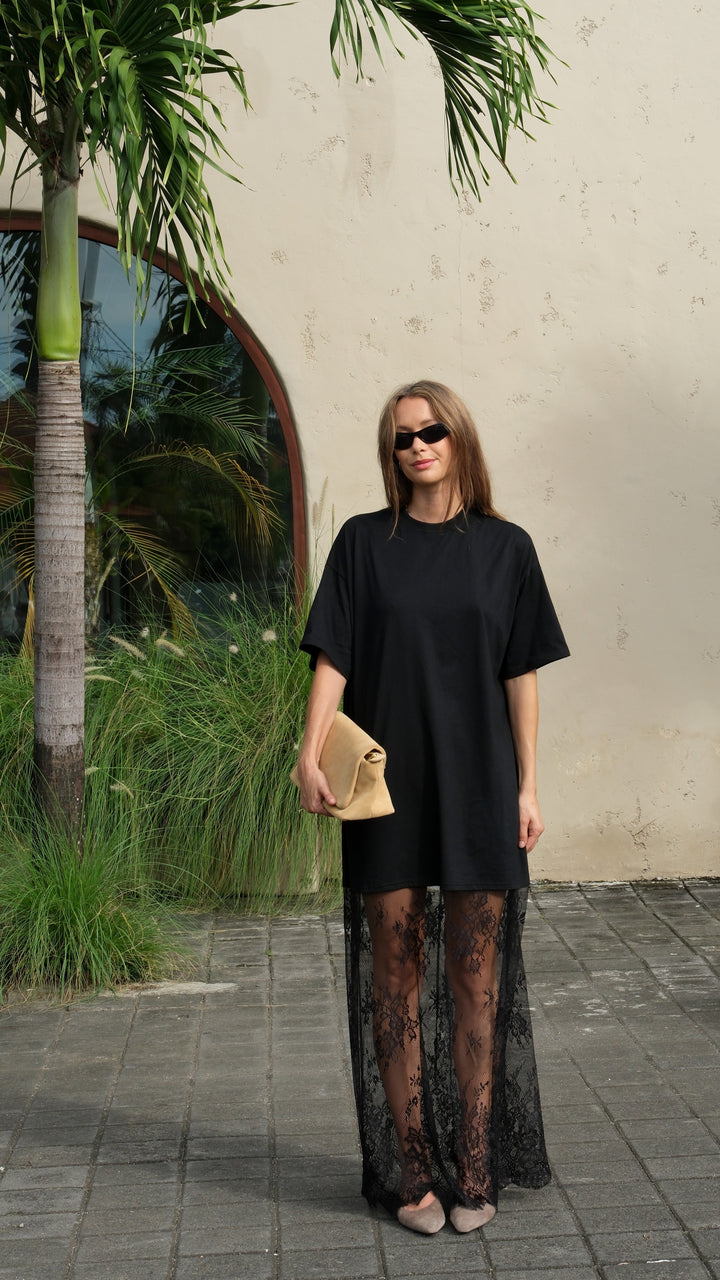 Oversized maxi-jurk met kanten rok - Raina