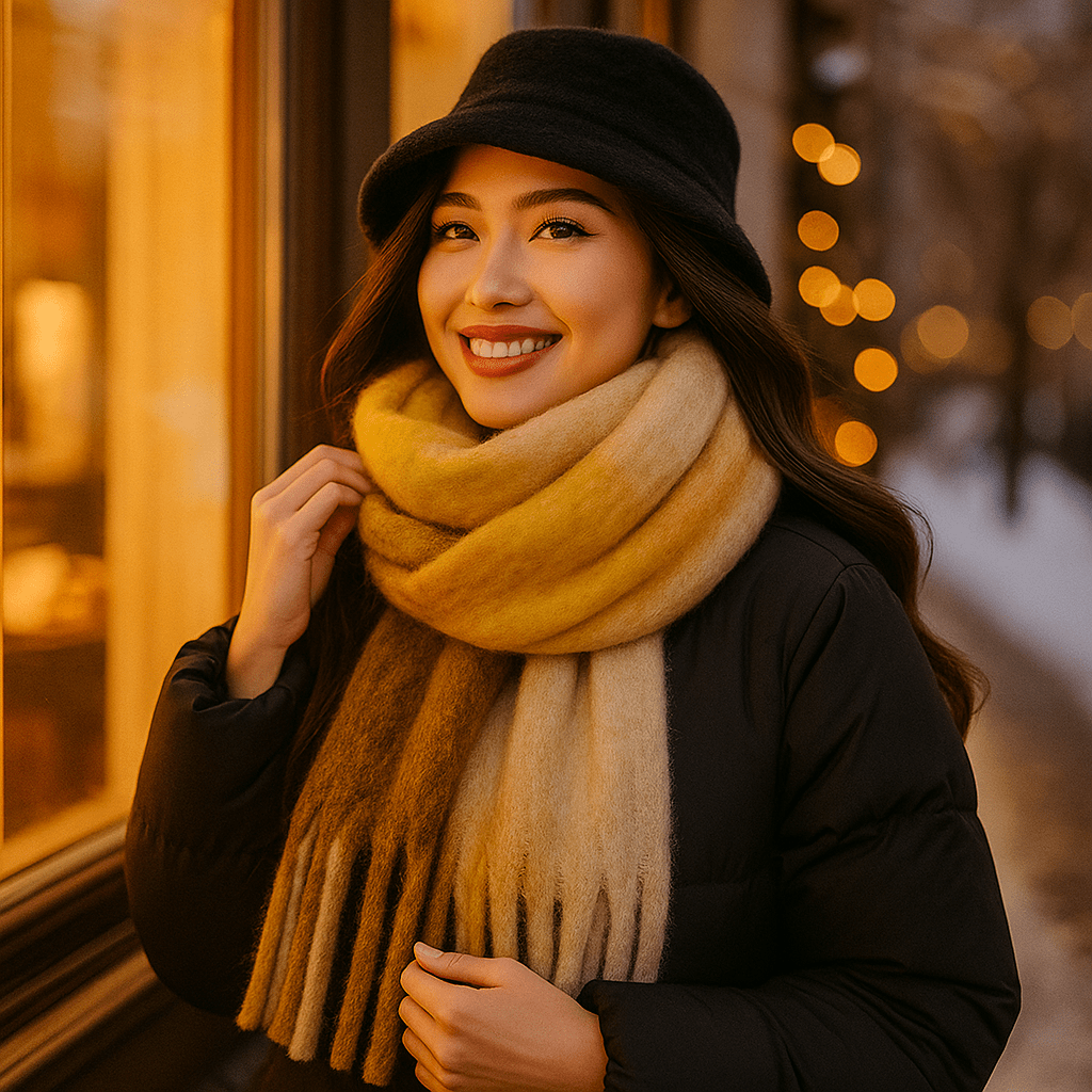 Dikke sjaal met woleffect voor dames met lange franjes - Naima