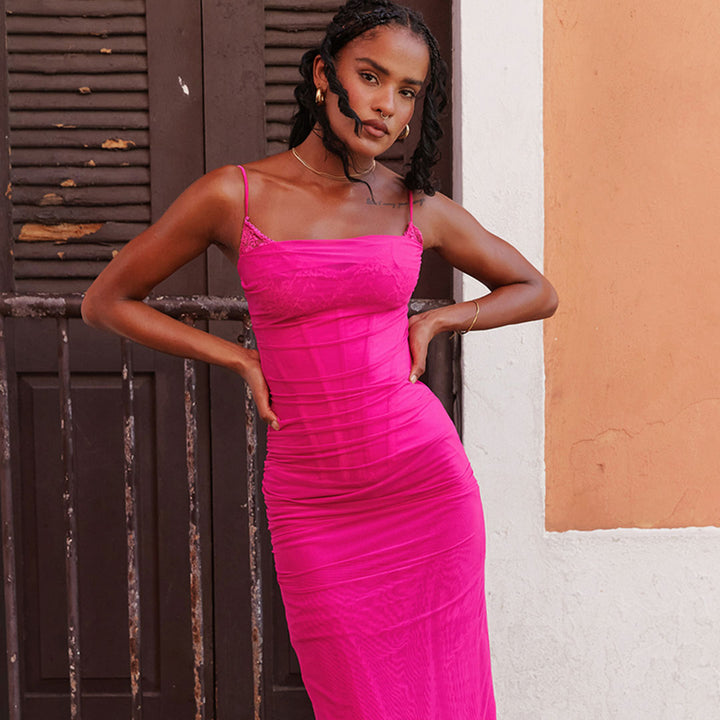 Frida - Lange roze jurk