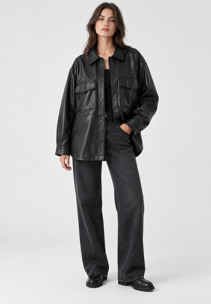 Oversized jas in leerlook met zakken - Thaïs