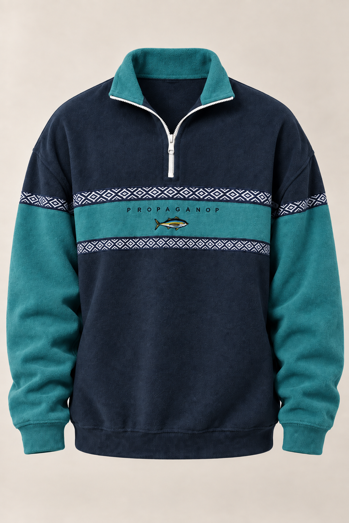 Herensweater met halve rits en geometrische print - Tavish