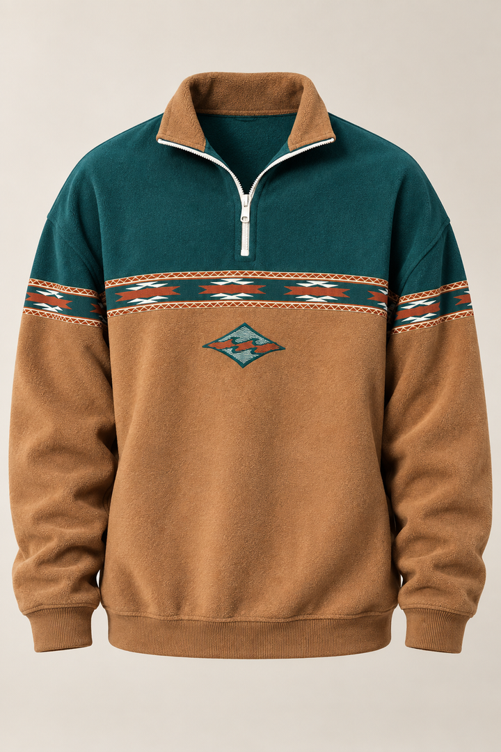 Herensweater met halve rits en geometrische print - Tavish
