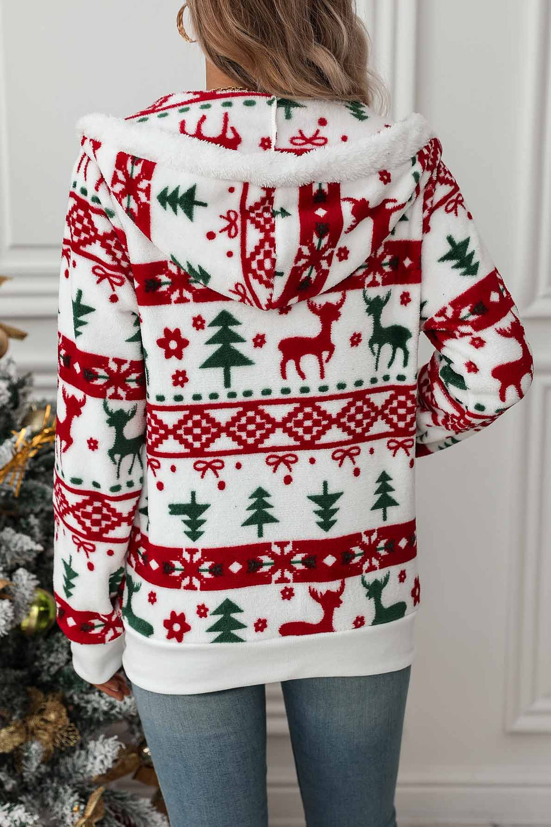 Dameshoodie met capuchon en rits, kerstprint - Nolwenn