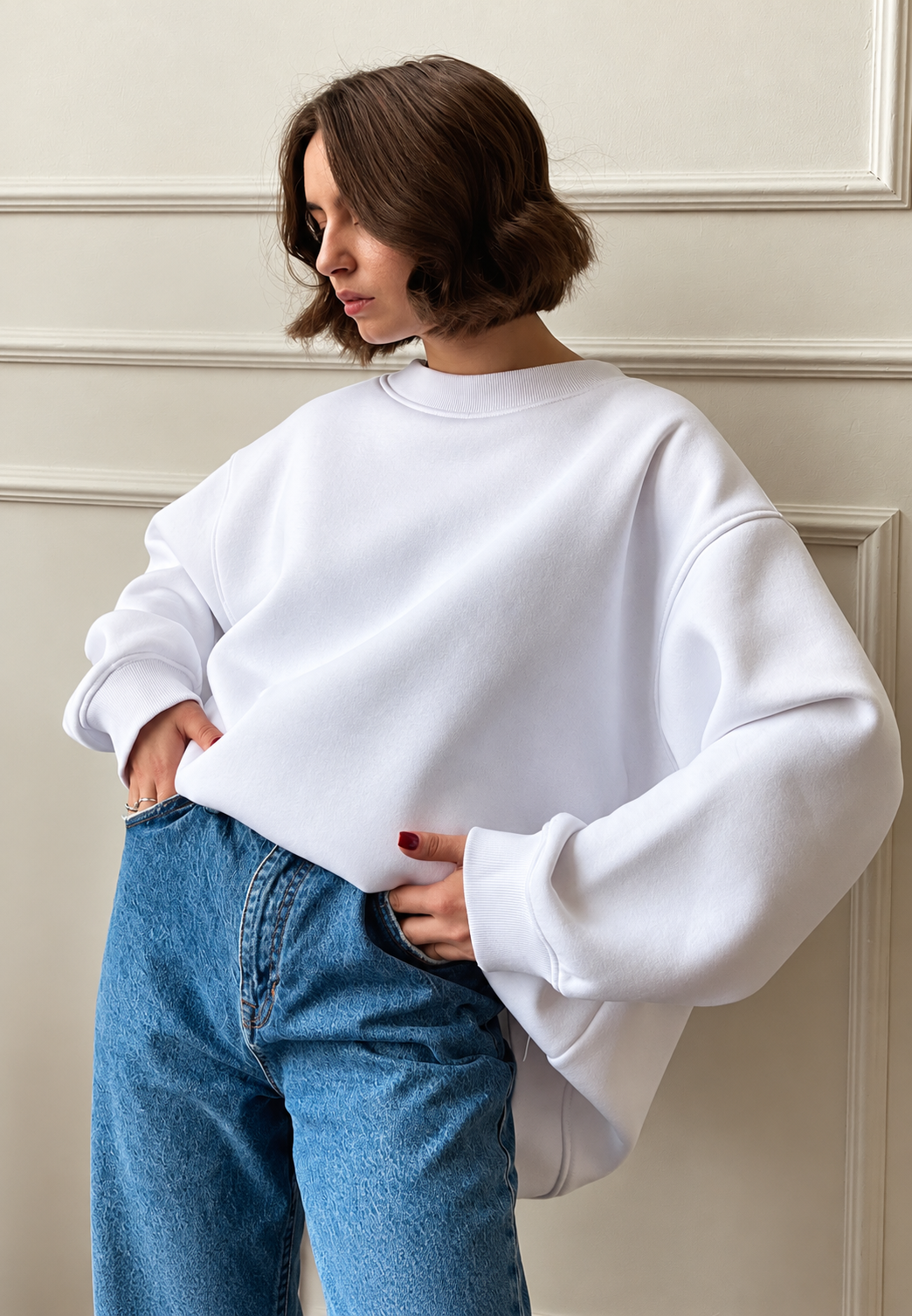 Oversized damessweater met ronde hals en afhangende schouders - Dagny