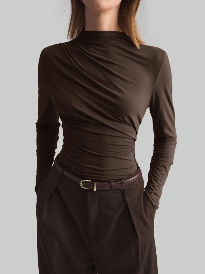 Dames-top met asymmetrische gedrapeerde halslijn en lange mouwen - Ronja