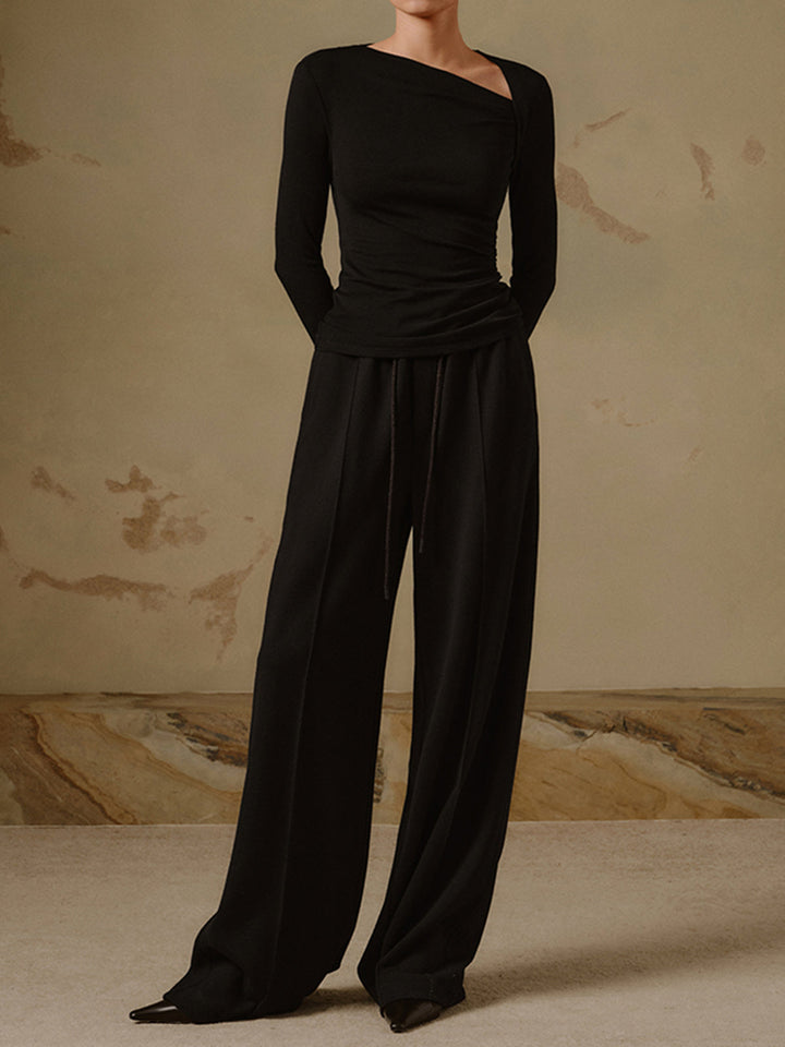 Dames-top met lange mouwen, asymmetrische halslijn en getailleerd model - Marit