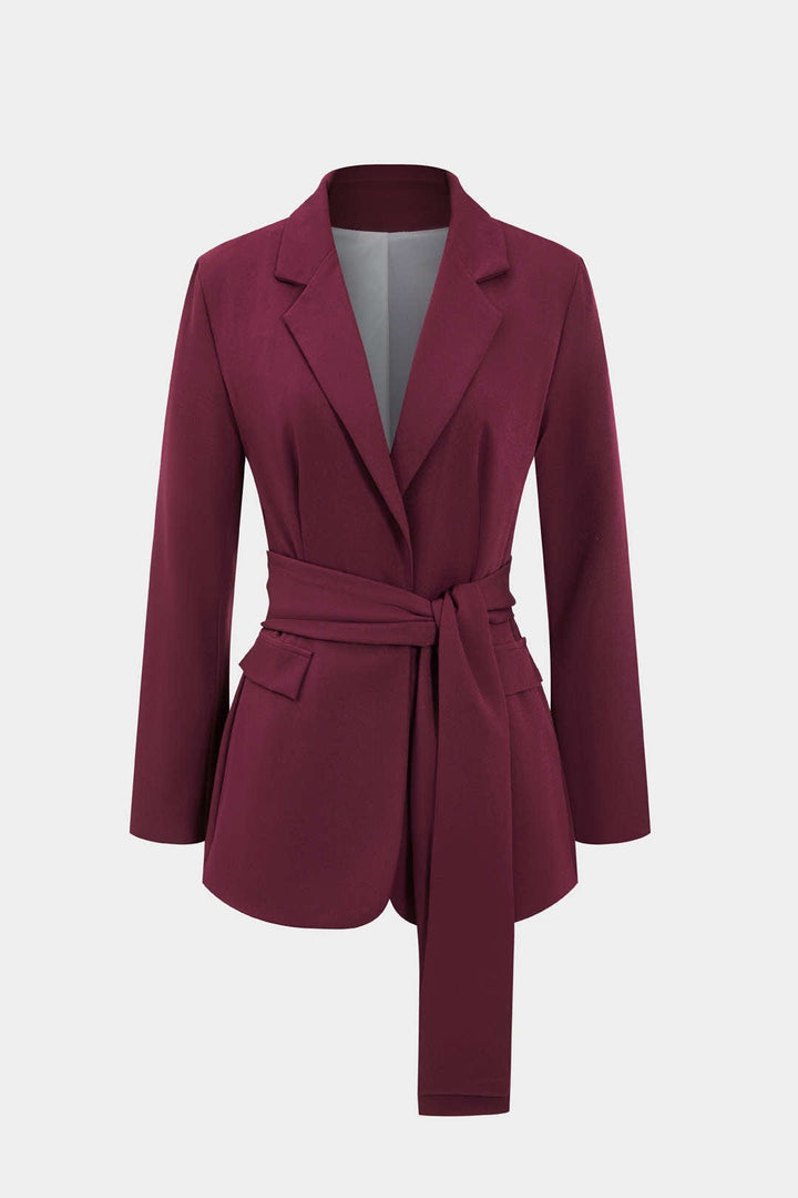 Tweedelig damespak met blazer met riem en rechte broek - Camilla