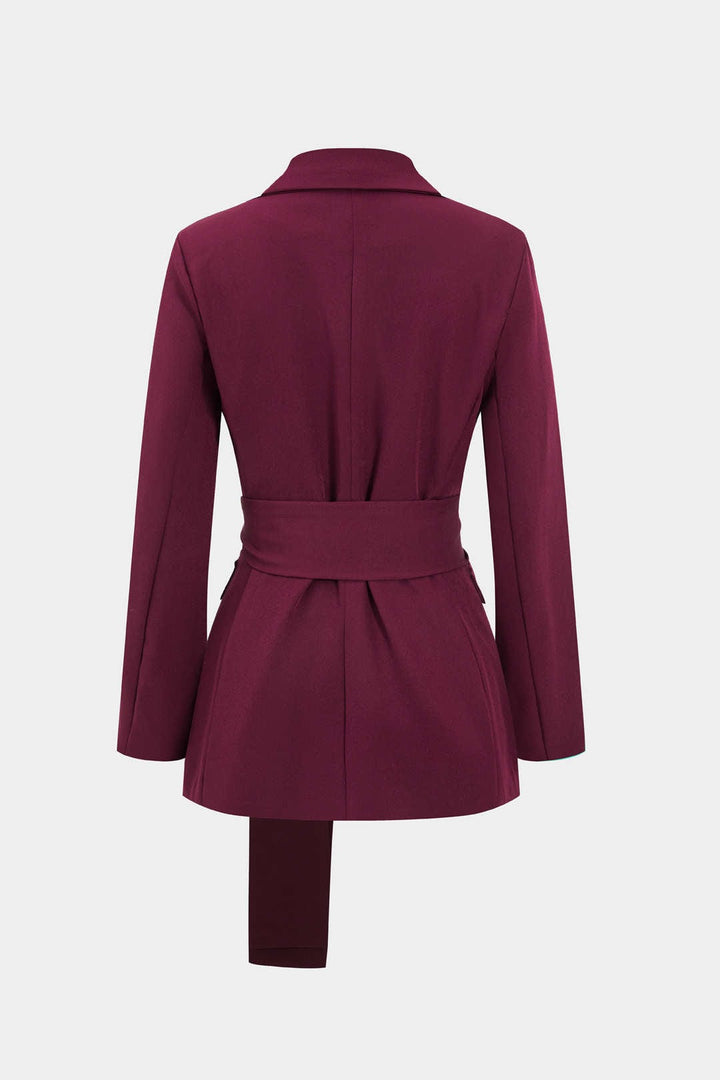 Tweedelig damespak met blazer met riem en rechte broek - Camilla