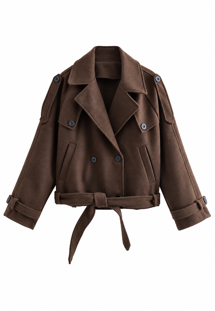 Korte trenchcoat voor dames met dubbele knoopsluiting en riem - Élise