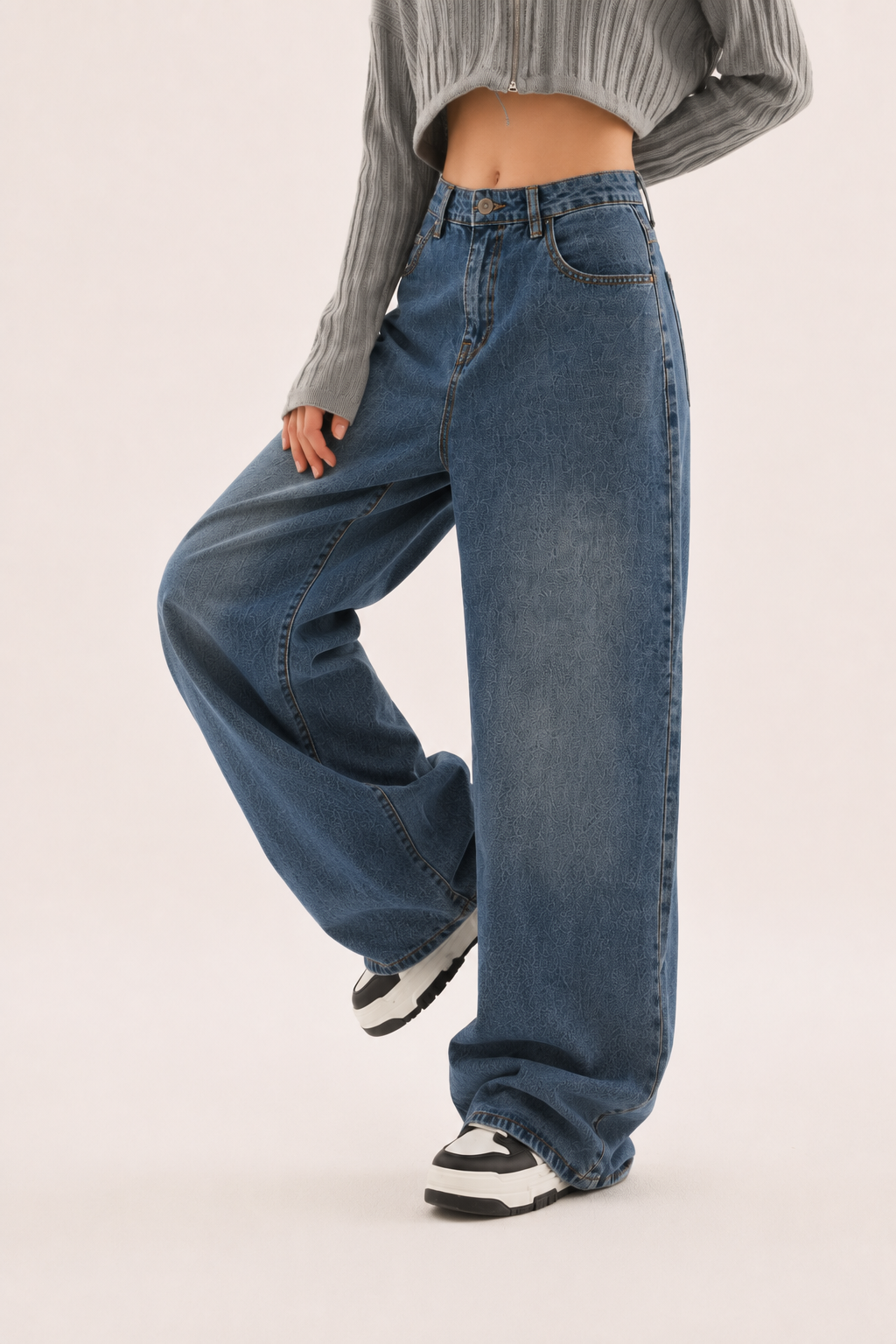 Hoge taille jeans met wijde pijpen en naden aan de voorkant - Anika