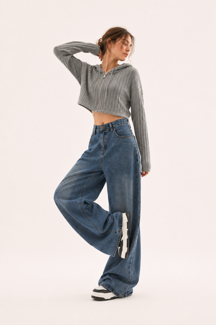 Hoge taille jeans met wijde pijpen en naden aan de voorkant - Anika