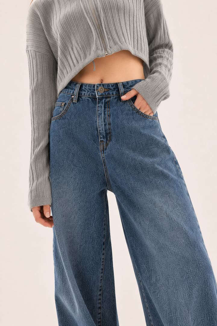 Hoge taille jeans met wijde pijpen en naden aan de voorkant - Anika
