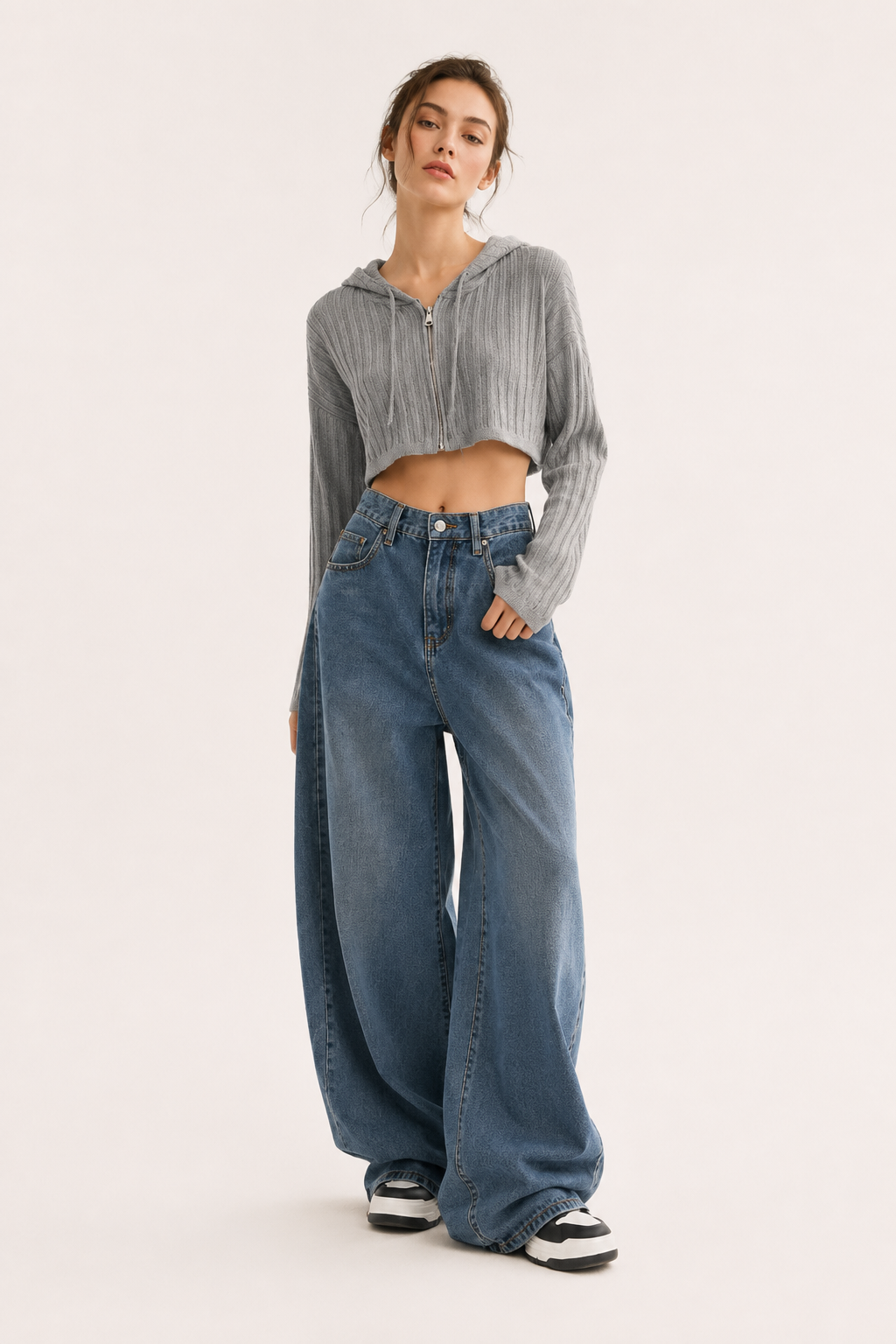 Hoge taille jeans met wijde pijpen en naden aan de voorkant - Anika
