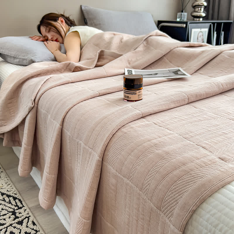 Gestreepte katoenen mousseline sprei