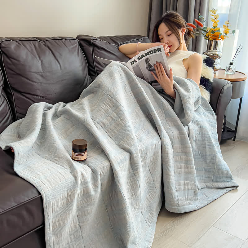 Gestreepte katoenen mousseline sprei