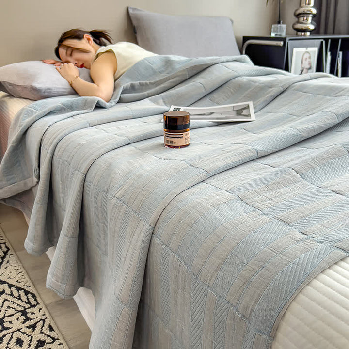 Gestreepte katoenen mousseline sprei