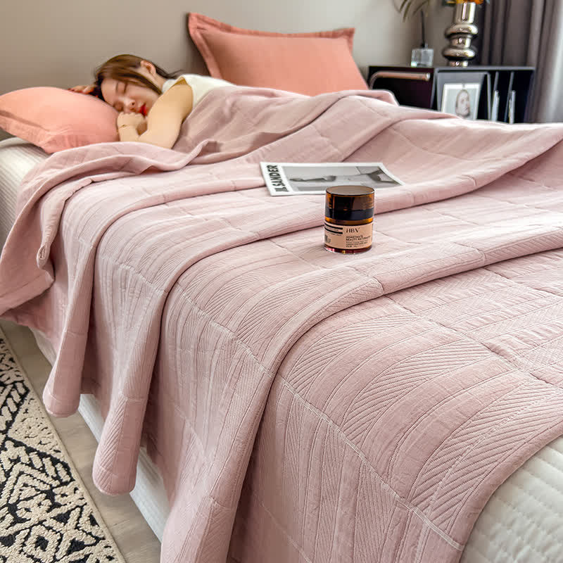 Gestreepte katoenen mousseline sprei