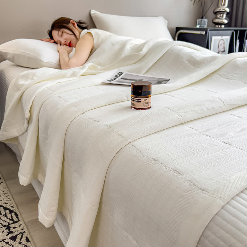 Gestreepte katoenen mousseline sprei