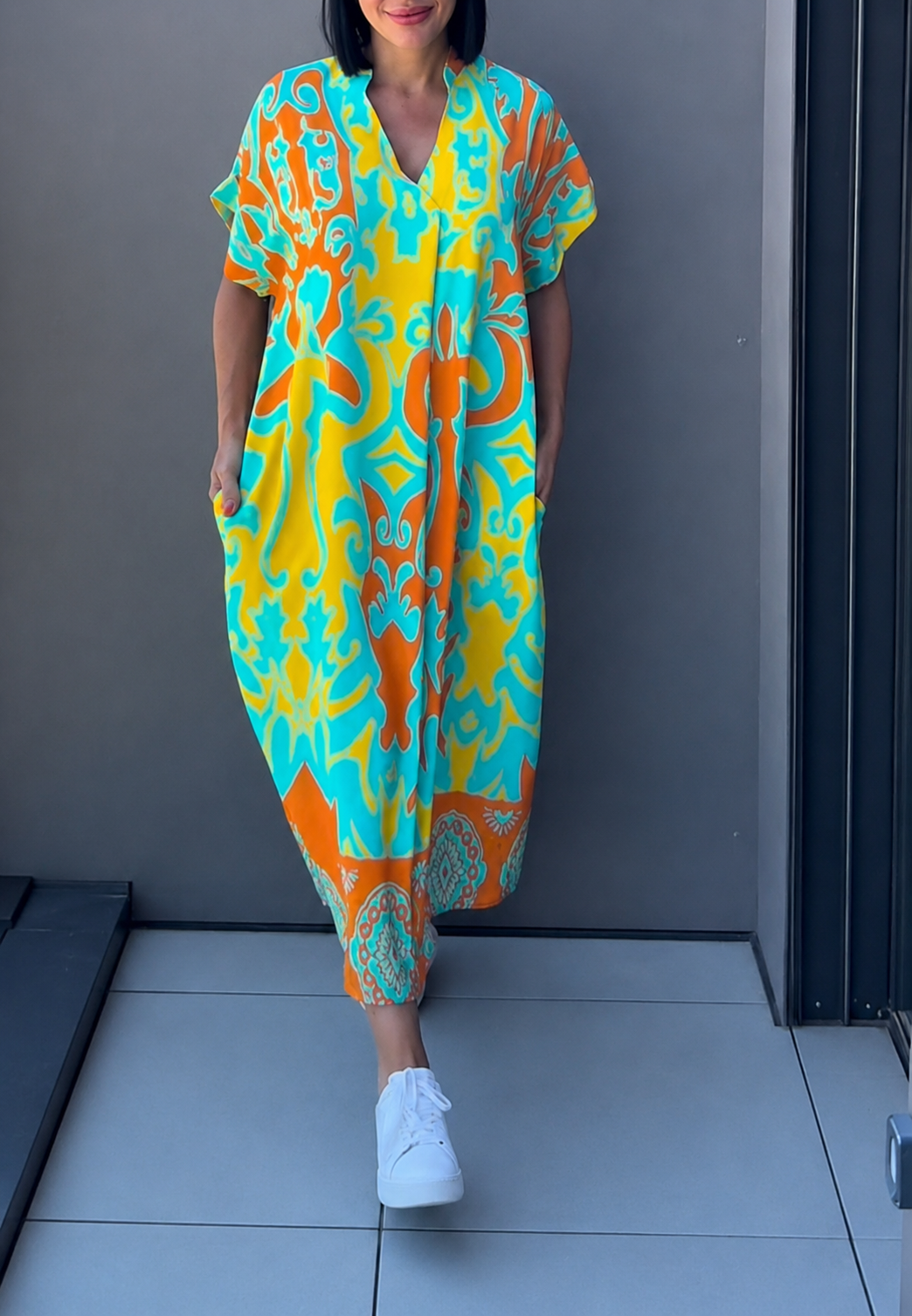 Midi-jurk voor dames met print en V-hals - Nia