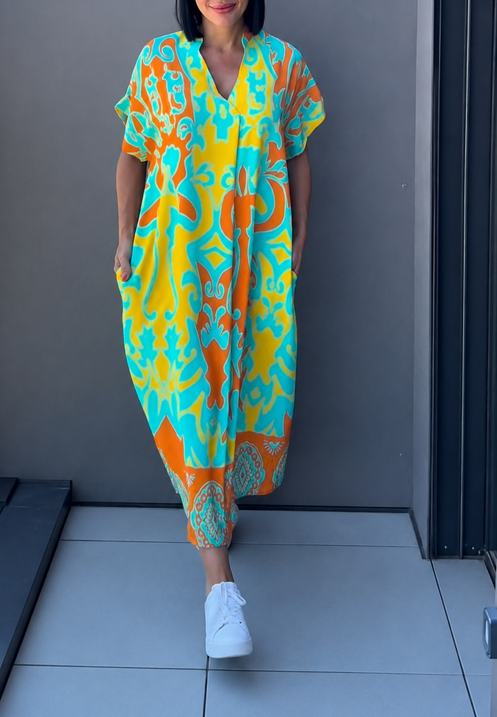 Midi-jurk voor dames met print en V-hals - Nia
