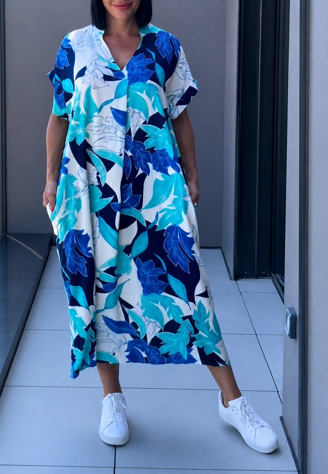 Midi-jurk voor dames met print en V-hals - Nia