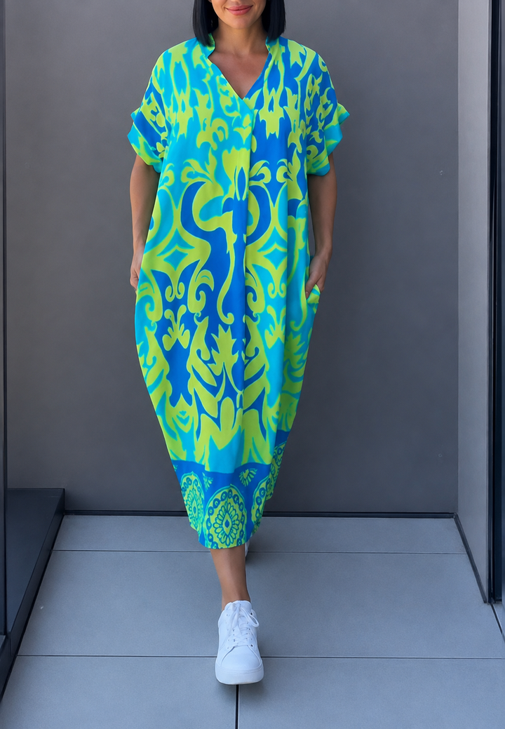 Midi-jurk voor dames met print en V-hals - Nia