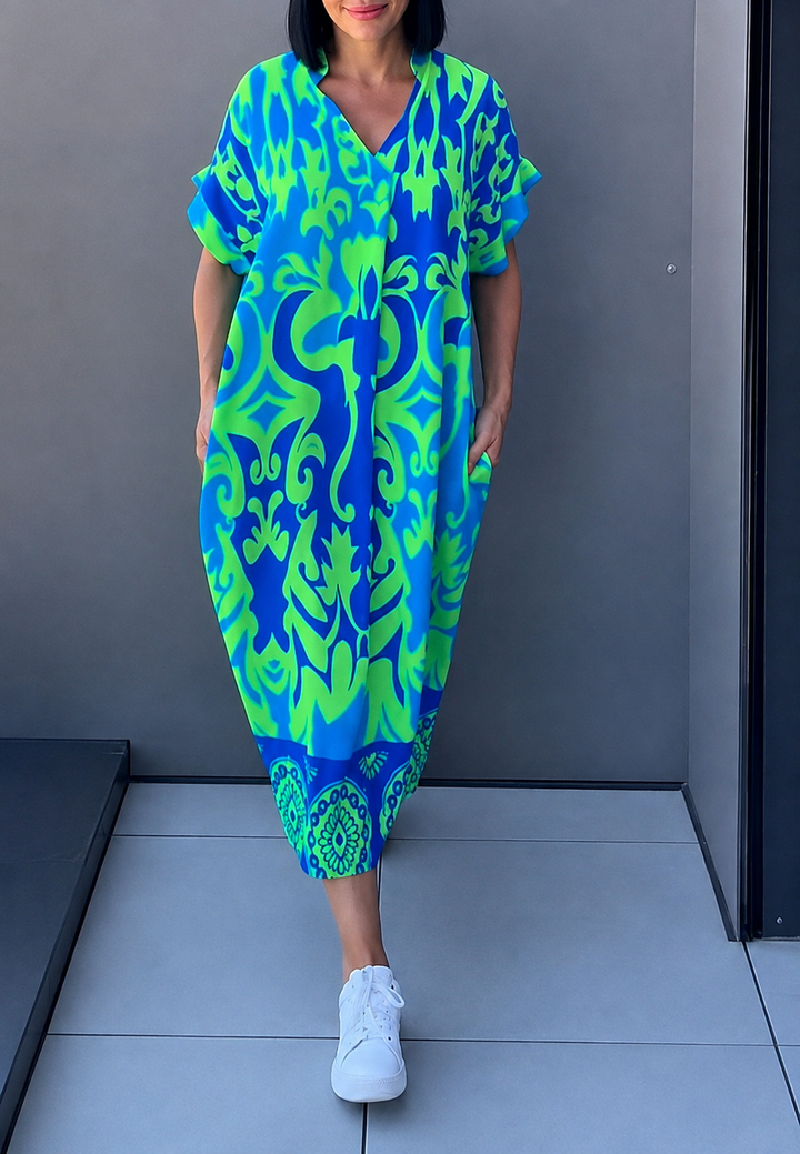 Midi-jurk voor dames met print en V-hals - Nia