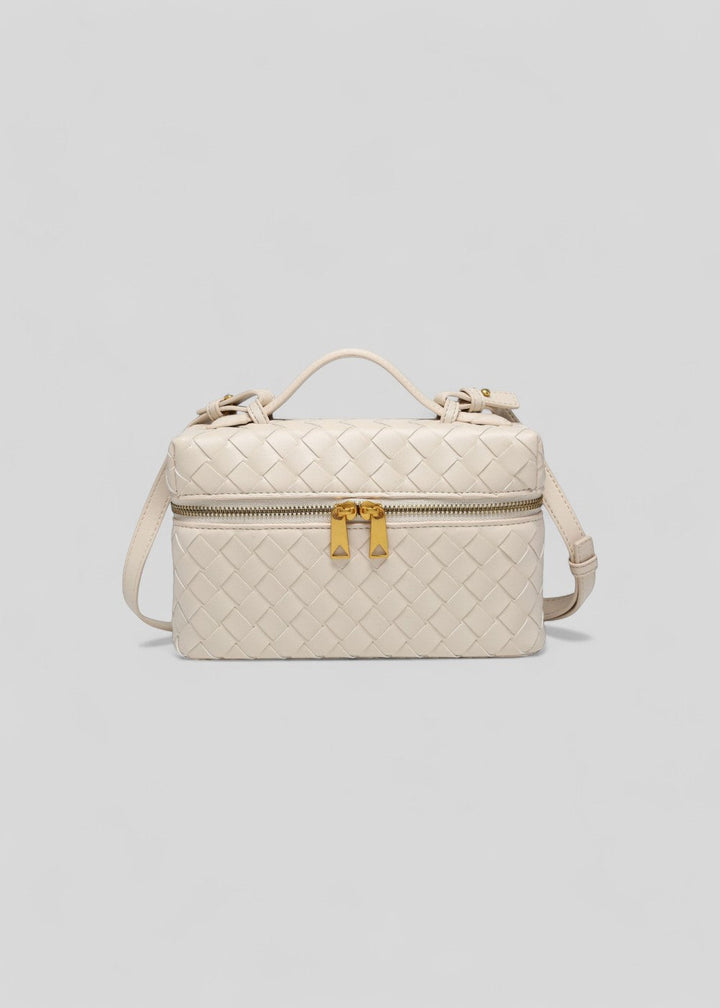 Gevlochten damestas zwart stijve structuur gouden ritsen - Valeska