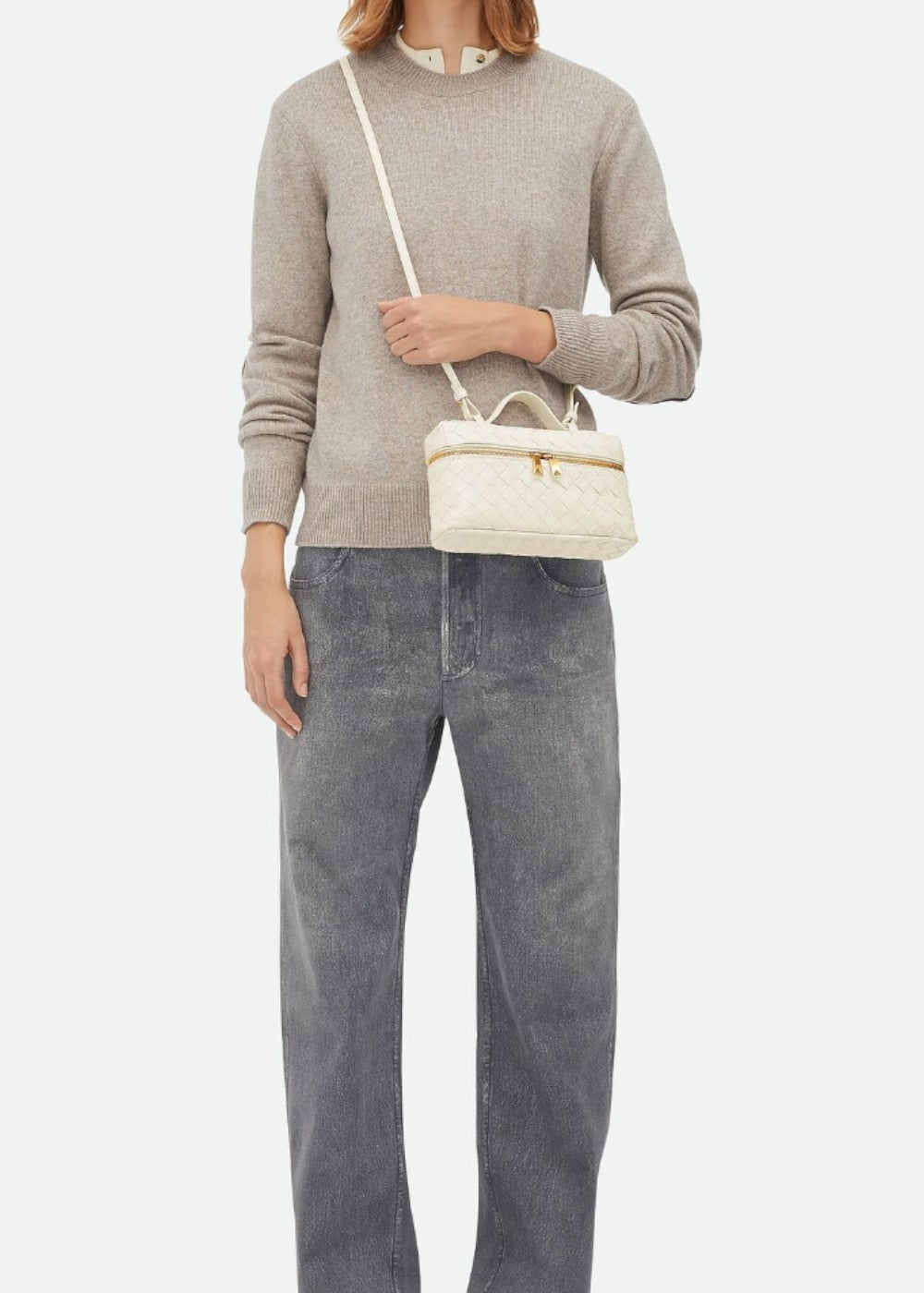 Gevlochten damestas zwart stijve structuur gouden ritsen - Valeska