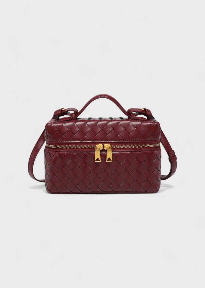 Gevlochten damestas zwart stijve structuur gouden ritsen - Valeska